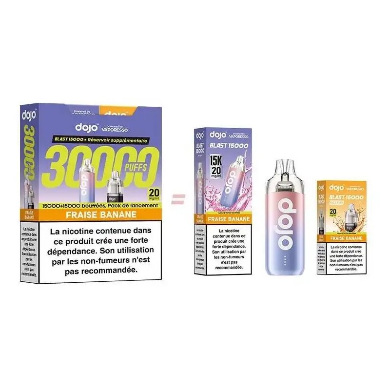 Puff Dojo Blast Bundle 30K Fraise Banane - Dojo by Vaporesso Puff Dojo Blast Bundle 30K Fraise Banane - Dojo by Vaporesso
