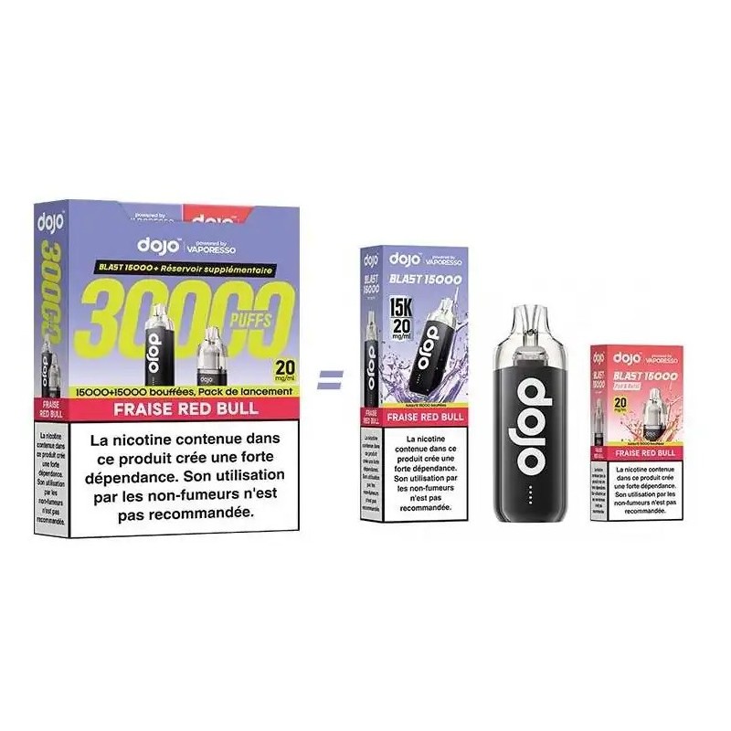 Puff Dojo Blast Bundle 30K Fraise Red Bull - Cigarette Électronique Rechargeable 30000 Bouffées